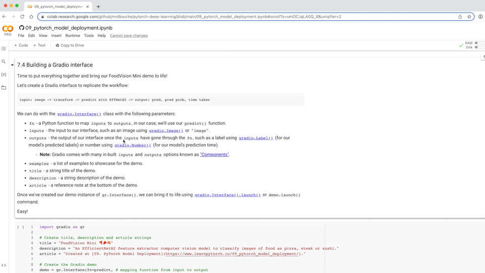 Google Colab 및 웹에서 실행 중인 Gradio 데모